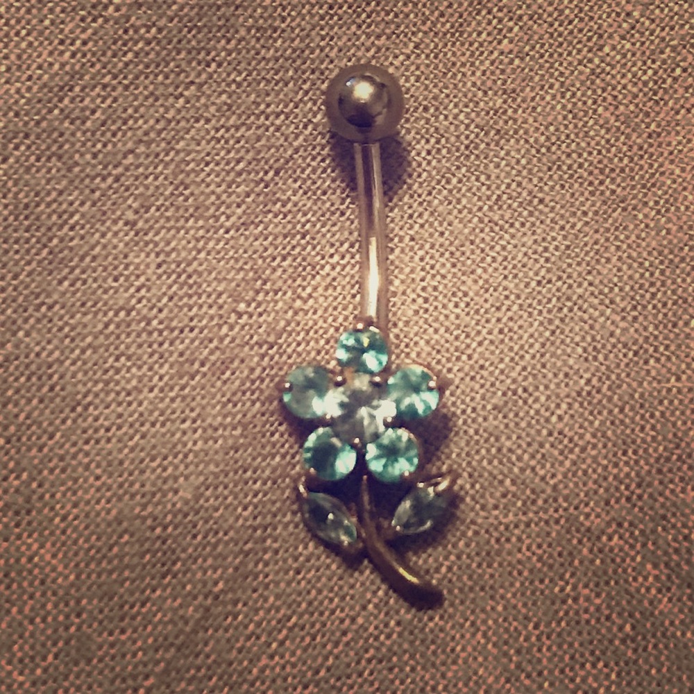 Blue flower belly button ring